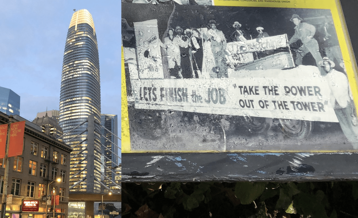 Photo of a mural in San Francisco saying, 'take the power out of the tower' Photo of a mural in San Francisco saying, 'take the power out of the tower'